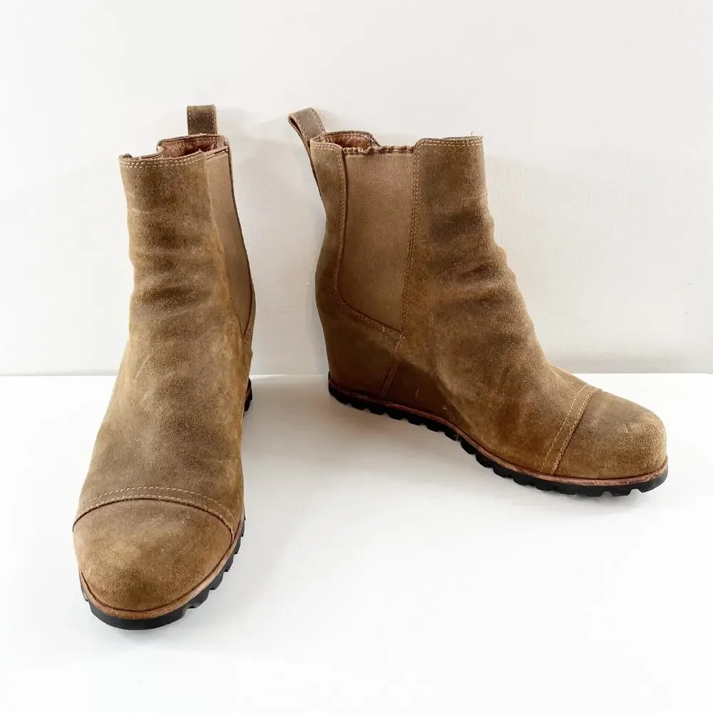UGG Pax Pull On Suede Hidden Wedge Waterproof Boots Booties Brown 10 - Picture 7 of 7